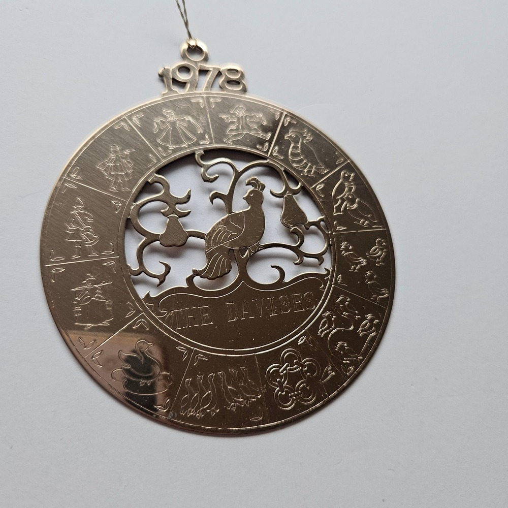 Lillian Vernon 1978 The Davises Family 12 Days of Christmas Ornament Brass